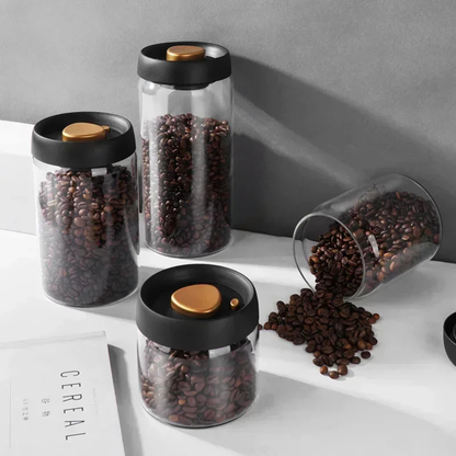 Air Tight Coffee Container Vacuum Sealed Glass Jar Canister for Fresh Beans
