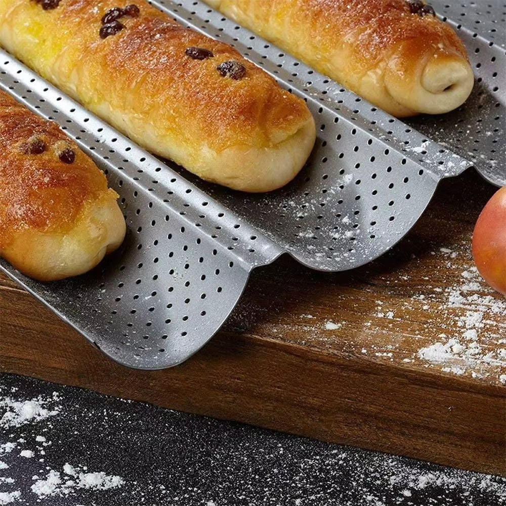 Stainless Steel Baguette Baking Or French Bread Pan With Grooves For Oven - Curved Moulding Baking Bread Pan