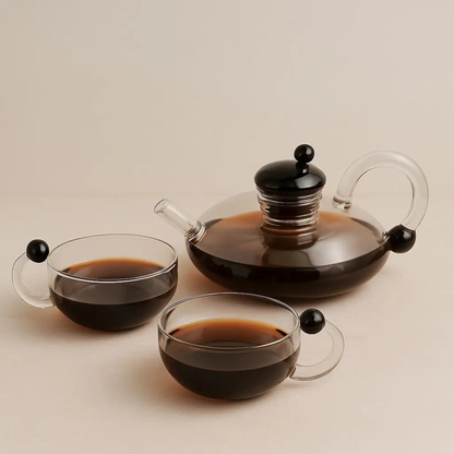 Glass Teapot Kettle WIth Filter & Tea Cups Matching Set
