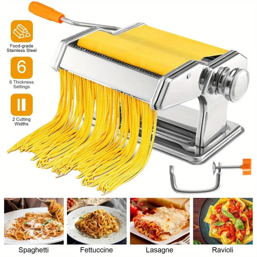 Pasta Maker Machine Stainless Steel Manual Roller Press with 6 Settings