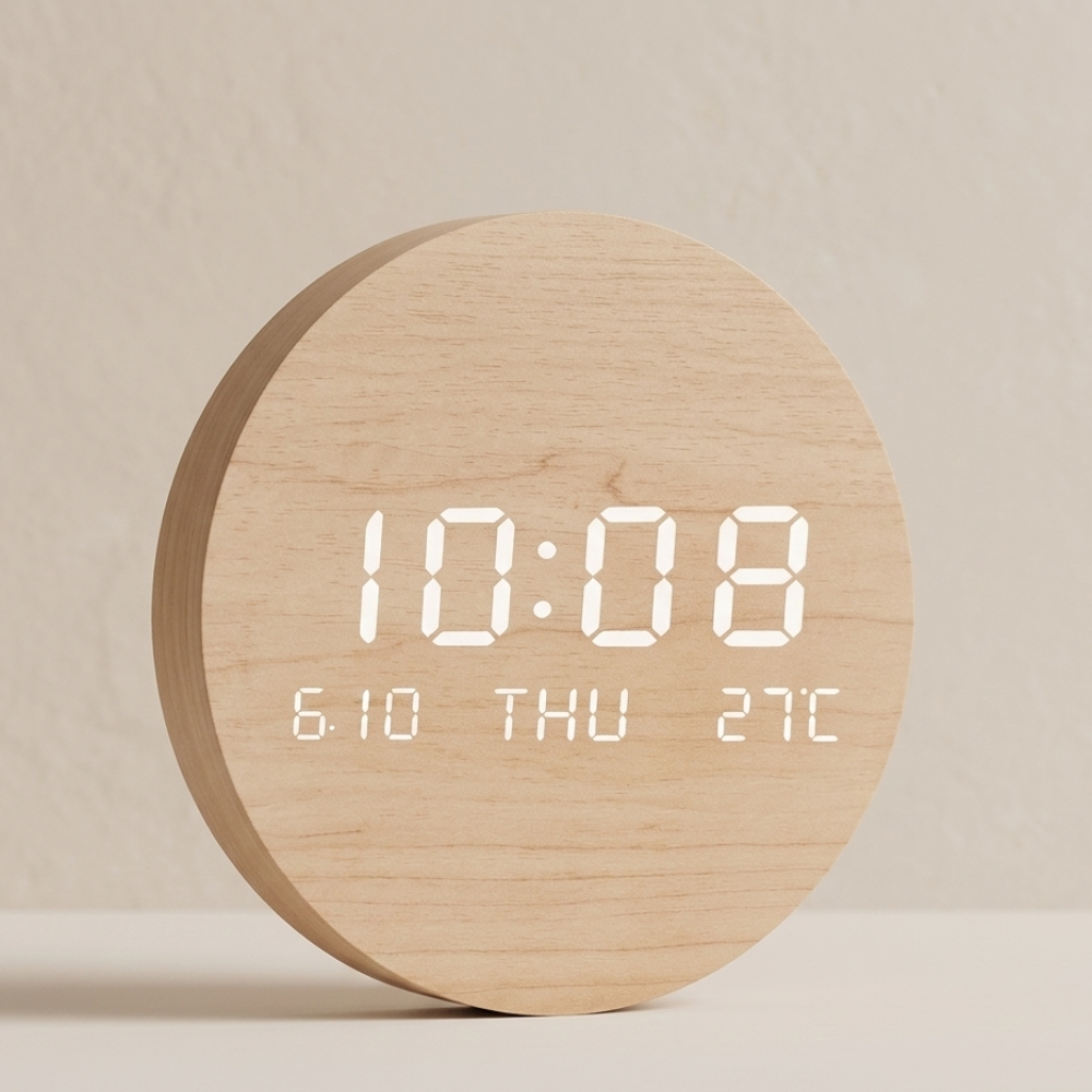 Digital Wall Clock with LED Display and Rechargeable Battery - 7.68" Diameter