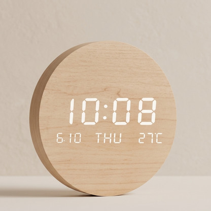 Digital Wall Clock with LED Display and Rechargeable Battery - 7.68" Diameter