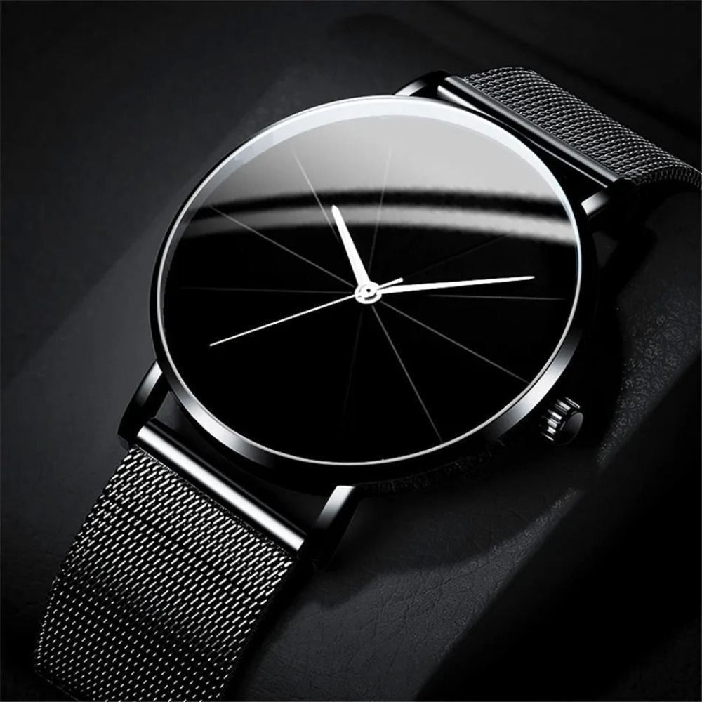 Quartz Watch with Analog Baton Dial Timepiece - Stainless Steel Case