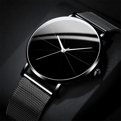 Quartz Watch with Analog Baton Dial Timepiece - Stainless Steel Case
