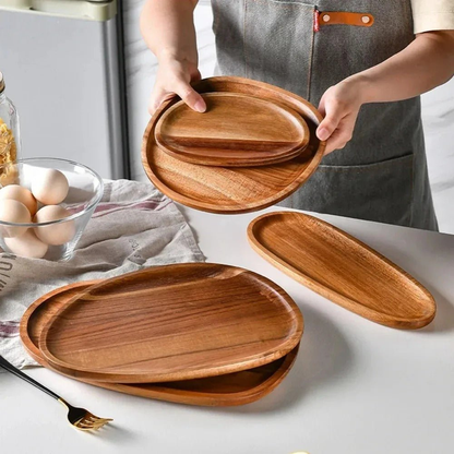 Acacia Wood Serving Tray - Raised Edge Wooden Tray