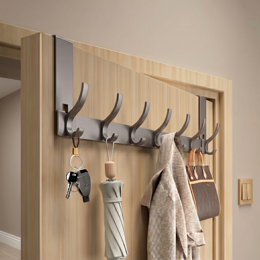 Coat Rack Over the Door Aluminum Alloy Multi Hook Rigid Storage Rail