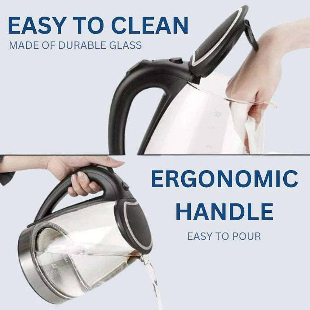 Electric Tea Kettle 1.8L Cordless Borosilicate Glass with Blue LED Light
