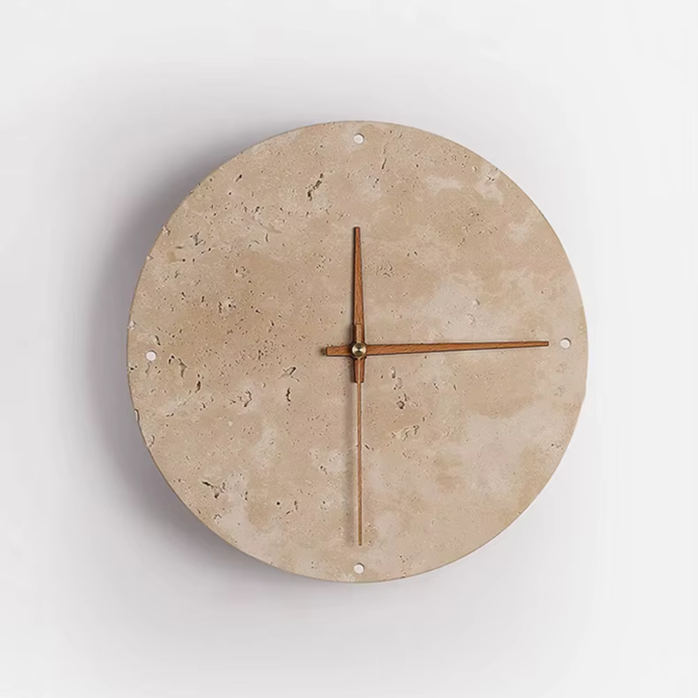 Modern Minimalist Wall Clock Travertine Natural Stone Backlit LED Sconce