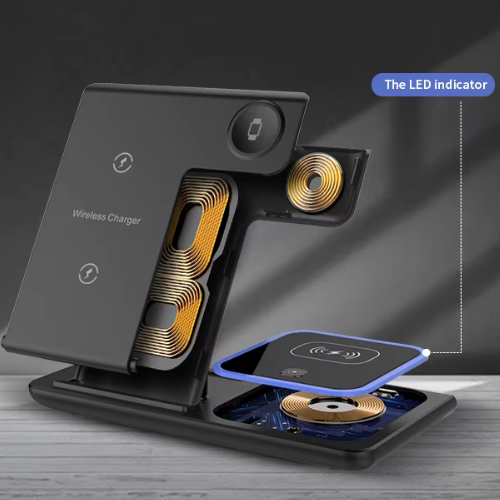 3 in 1 Portable Wireless Charger for Phones, Watches and Earbuds - Foldable Design
