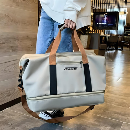 Travel Duffle Bag with Shoe Compartment, Wet Dry Separator and Trolley Strap