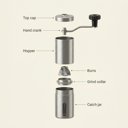 Manual Coffee Grinder with Conical Burr Mechanism and Foldable Handle