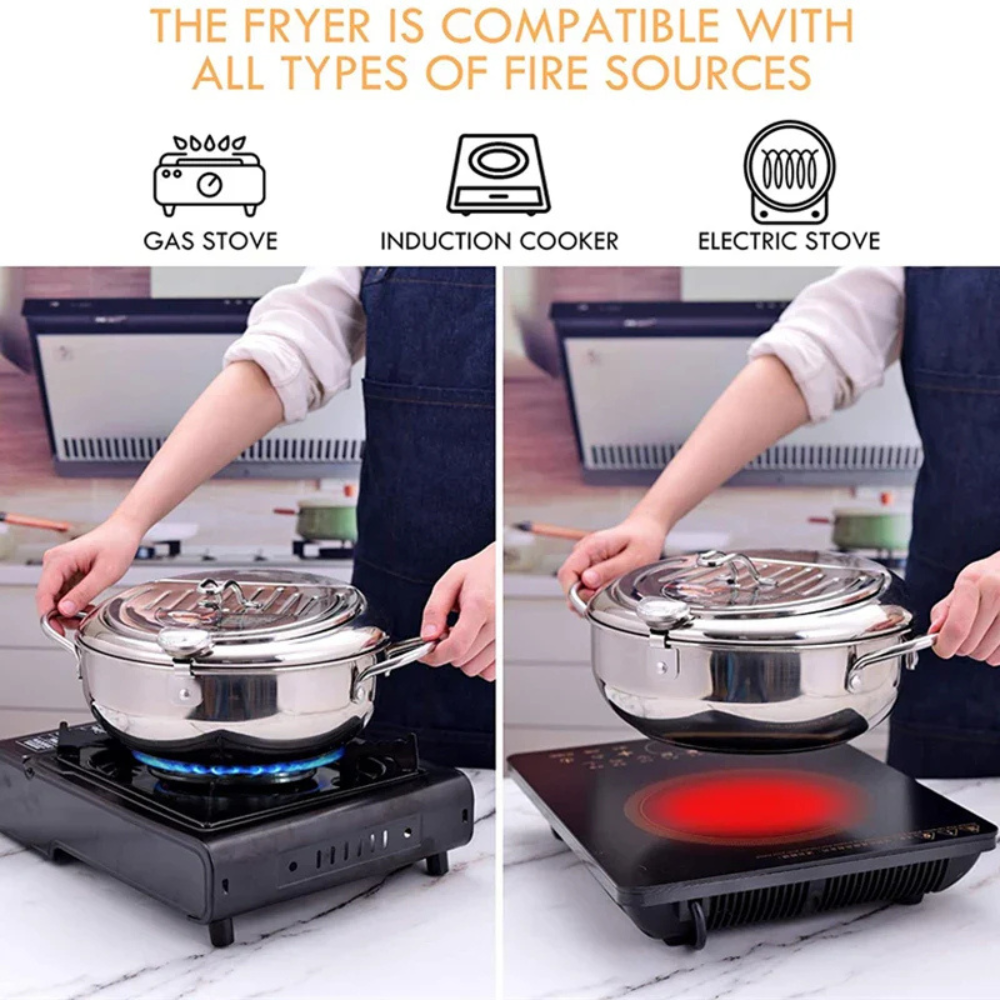 Stainless Steel Deep Frying Pot With Thermometer For Frying Food - Deep Fryer
