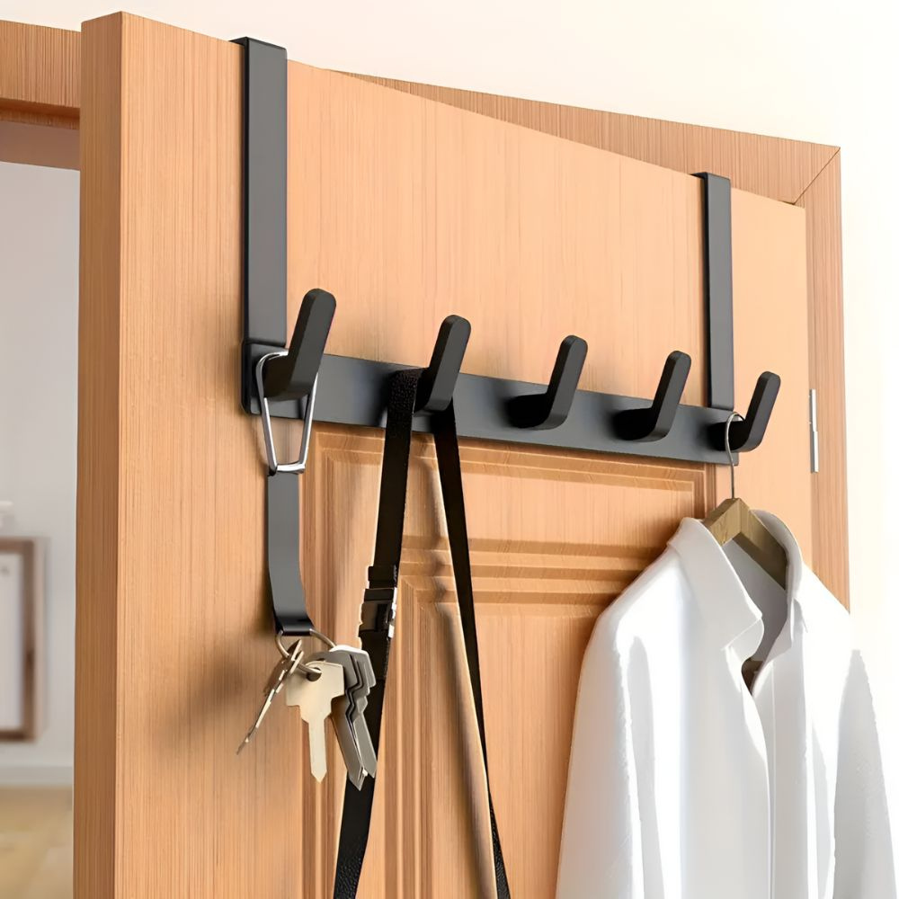 Over the Door Coat Rack with 5 Alloy Steel Utility Storage Hooks