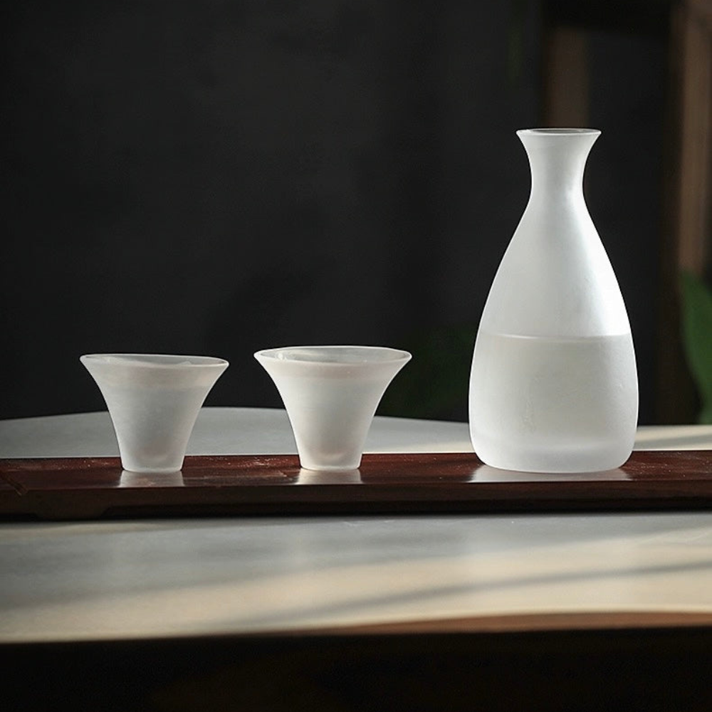 Mist Sake Cup Set, Frosted Glass Japanese Sake Drinking Set