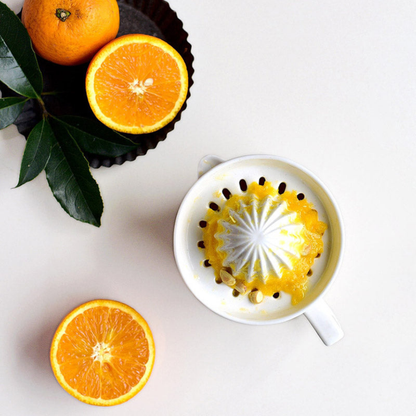 Orange Juicer Handheld Manual Lemon Press, Ceramic Ribbed Fruit Squeezer