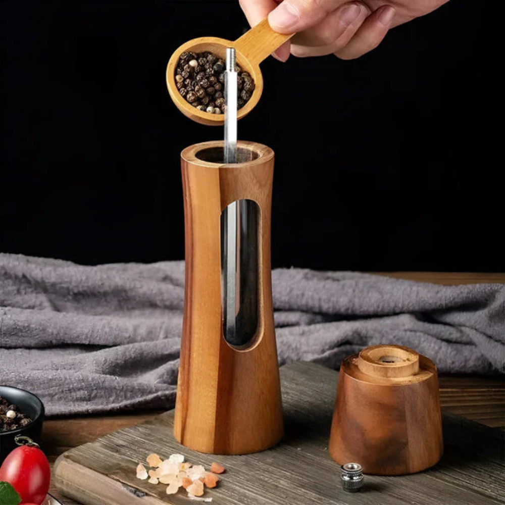 Salt & Pepper Shaker Manual Wooden Mill Set with Adjustable Ceramic Grinder