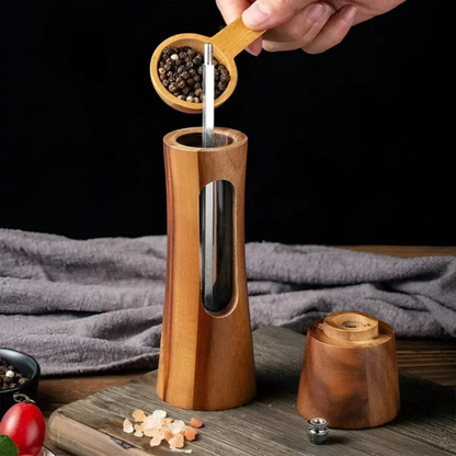 Salt & Pepper Shaker Manual Wooden Mill Set with Adjustable Ceramic Grinder