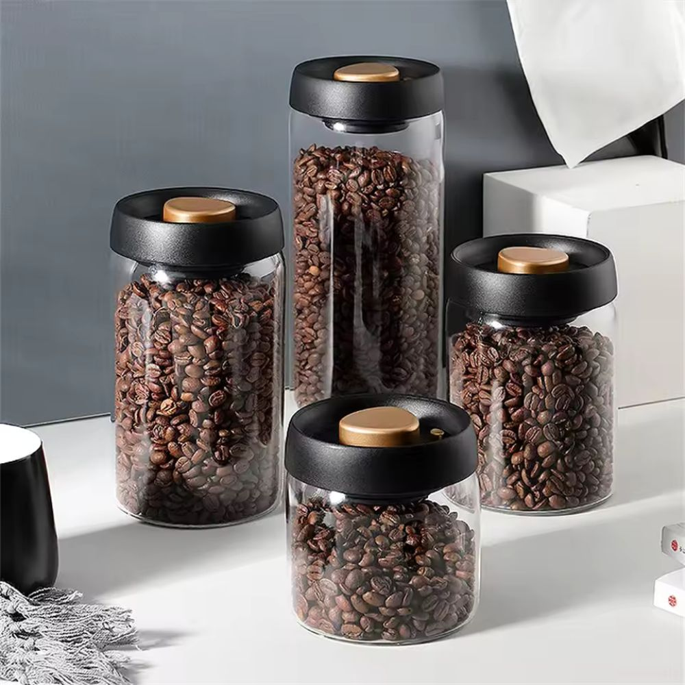 Air Tight Coffee Container Vacuum Sealed Glass Jar Canister for Fresh Beans