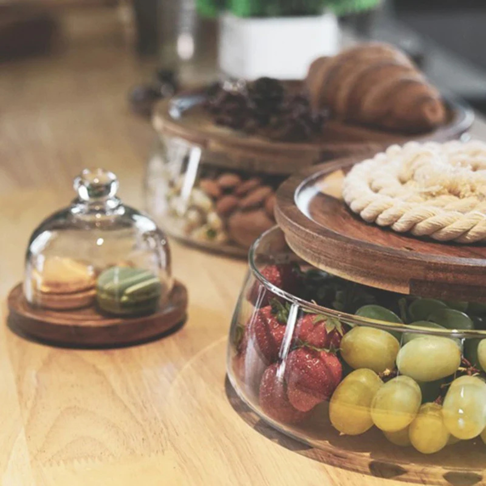Wooden Food Container with Borosilicate Glass and Acacia Wood Lid