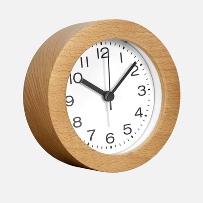 Analog Alarm Clock with Silent Quartz Movement and Solid Beech Wood Frame