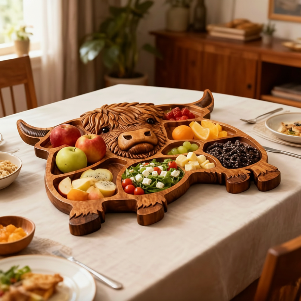 Wood Charcuterie Boards Cow Shaped Solid Wood Meat and Cheese Platter