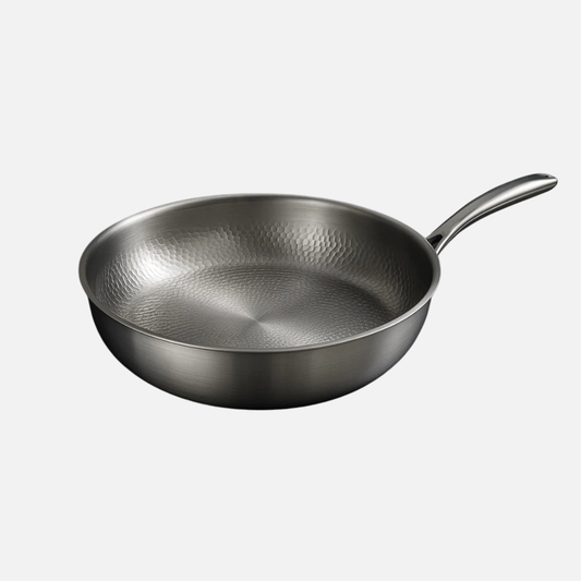 Silver Sauté Frying Pan - Hammered Titanium Alloy