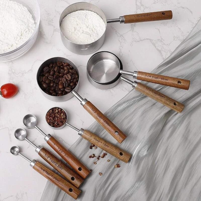Measuring Spoons Stainless Steel and Wood 8 pcs Utensil Set