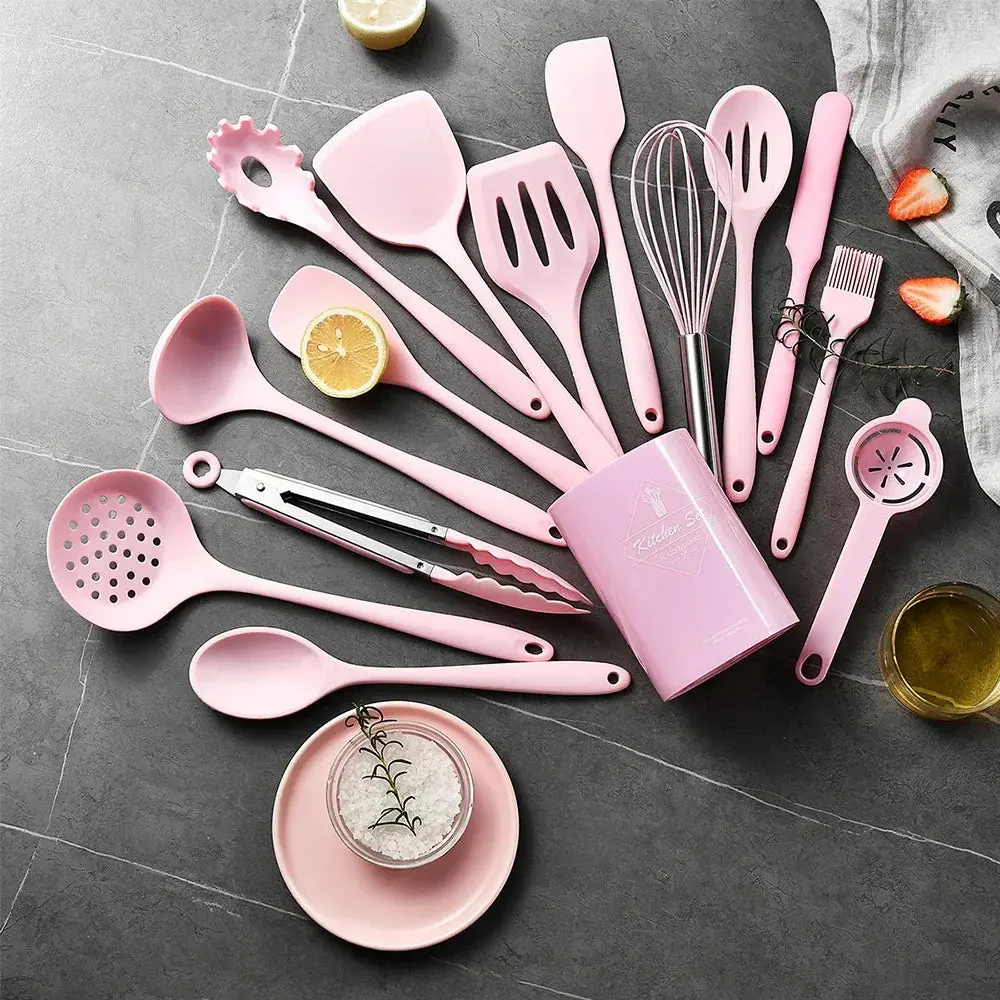 Kitchen Utensils with Holder - 15pcs Silicone Cooking Set