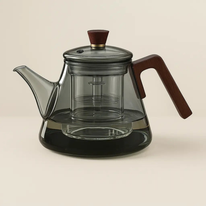 Minimalistic Glass Teapot Kettle, Tea Kettle Brew With Wooden Handle