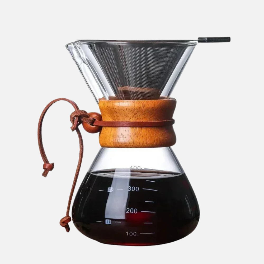 Pourover Coffee Brewer Glass Pot and V60 Dripper Set with Metal Filter