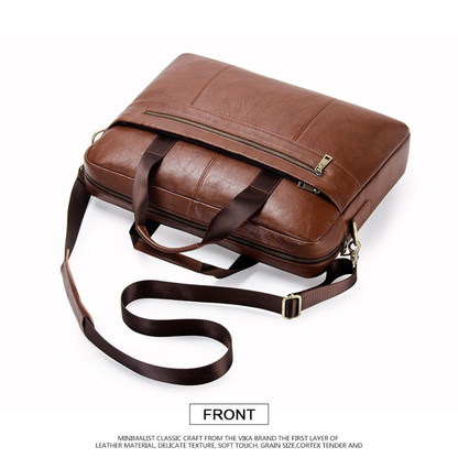 Briefcase for Men Genuine Cow Leather Messenger Shoulder Travel Bag 17 Inch