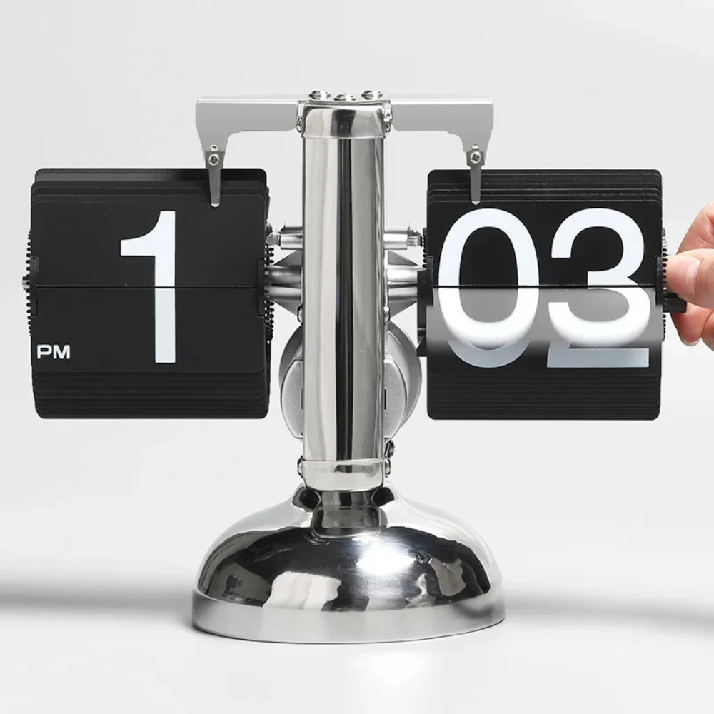 Retro Mens Flip Clock With Stainless Steel Frame