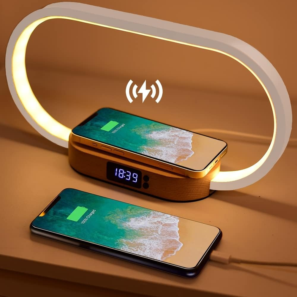 Digital Alarm Clock with Wireless Charging Pad and Dimmable Night Light