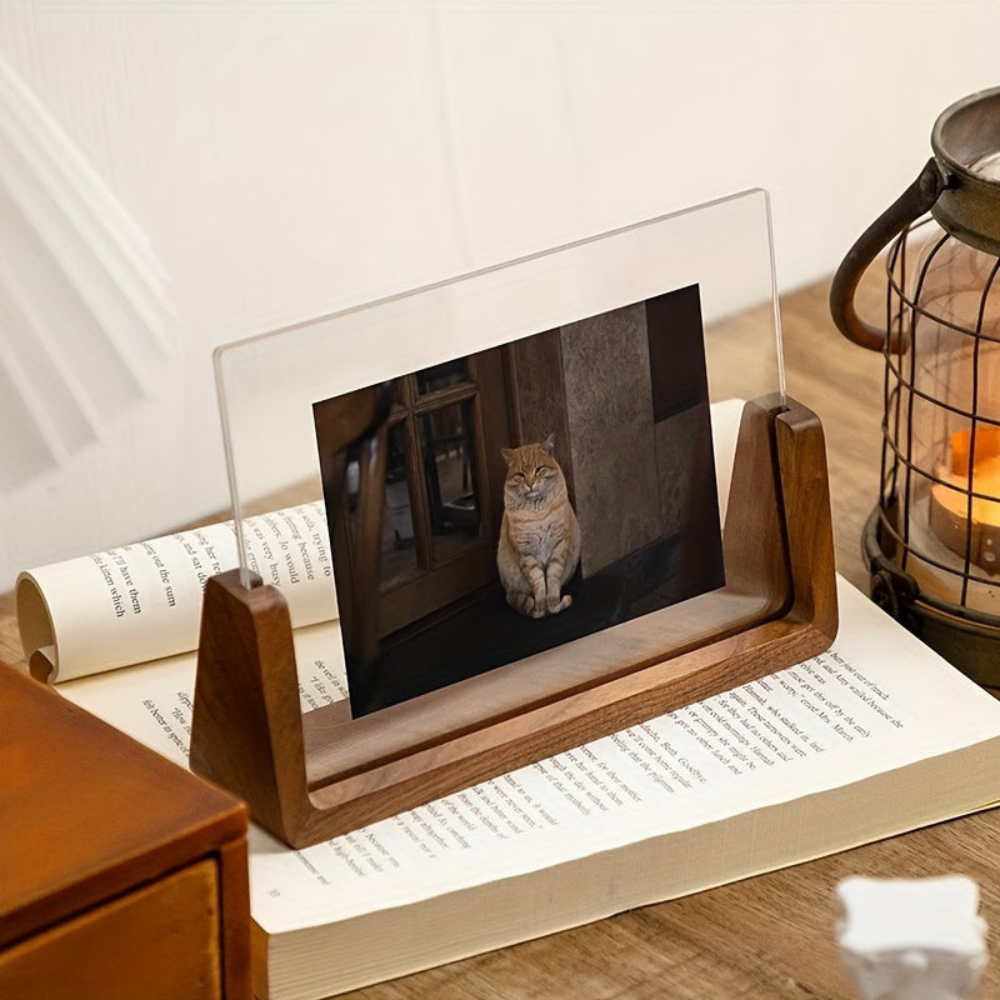 Wood Picture Frames Acrylic U Shaped Base for Vertical or Horizontal Desk Display