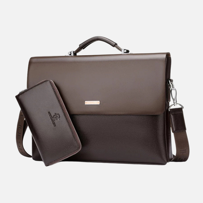 Briefcase Synthetic Leather Business Shoulder Bag with Laptop Sleeve