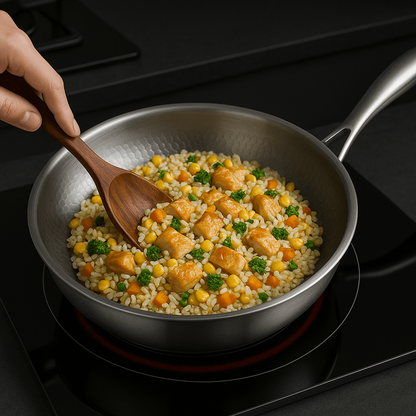 Silver Sauté Frying Pan - Hammered Titanium Alloy