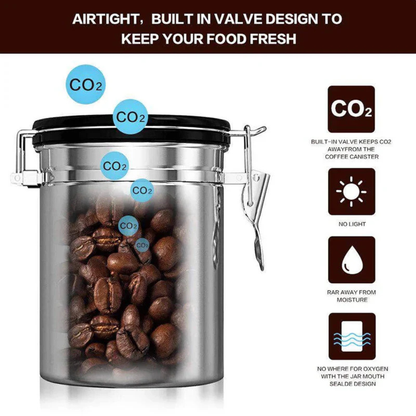 Air Tight Coffee Container with CO2 Valve, Date Tracking Calendar and Scoop