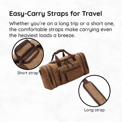Canvas Duffle Bag Large Travel Weekender Pack with Rugged Shoulder Strap
