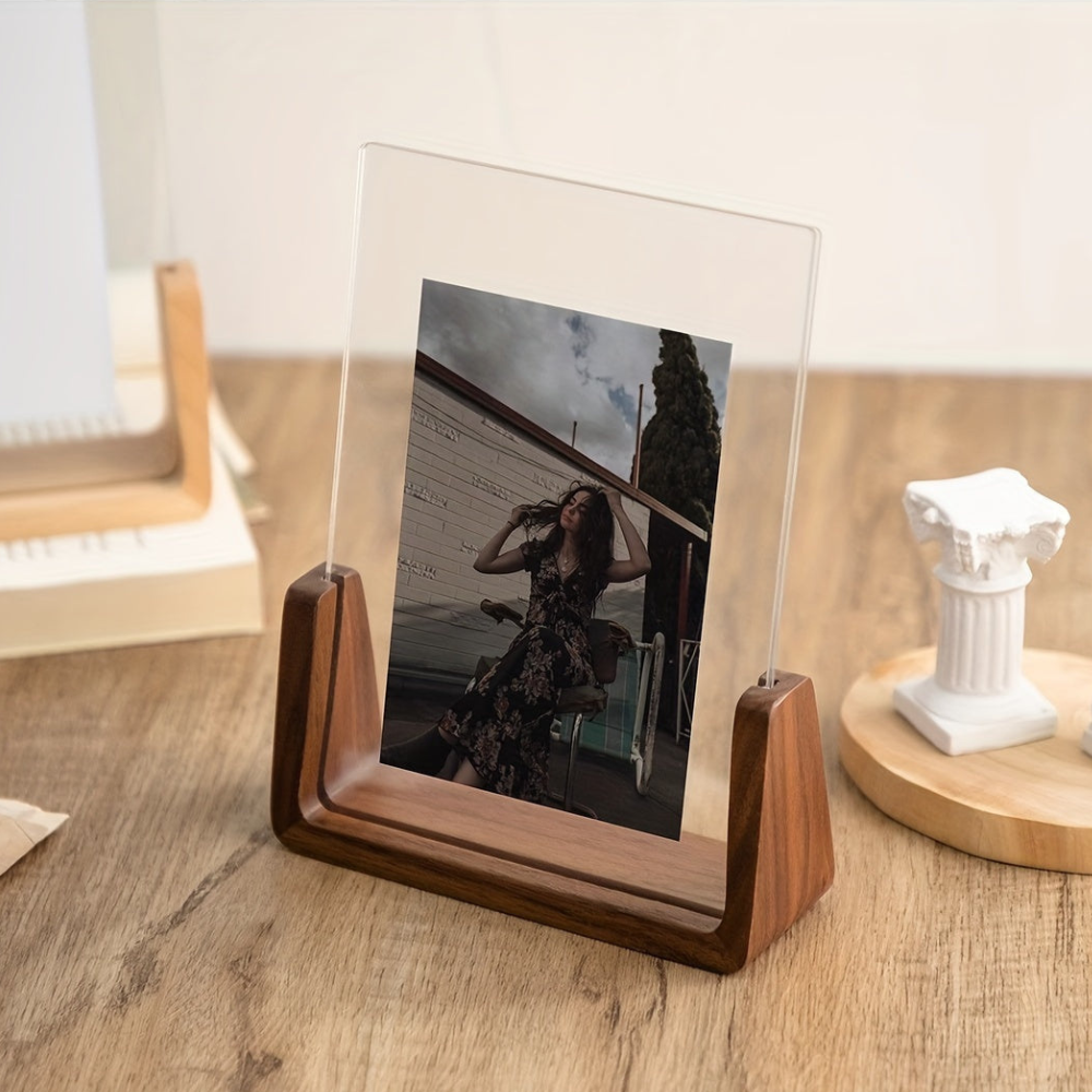 Wood Picture Frames Acrylic U Shaped Base for Vertical or Horizontal Desk Display