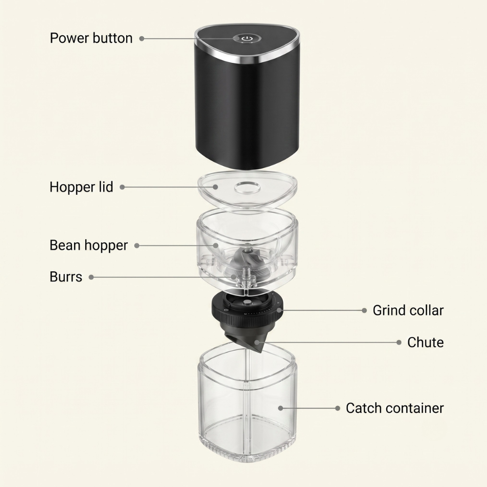 Coffee Bean Grinder Cordless Electric Conical Burr Mill with USB C Charging