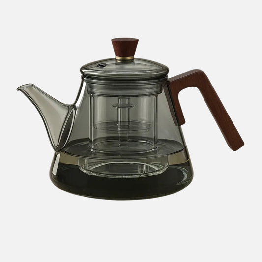 Minimalistic Glass Teapot Kettle, Tea Kettle Brew With Wooden Handle