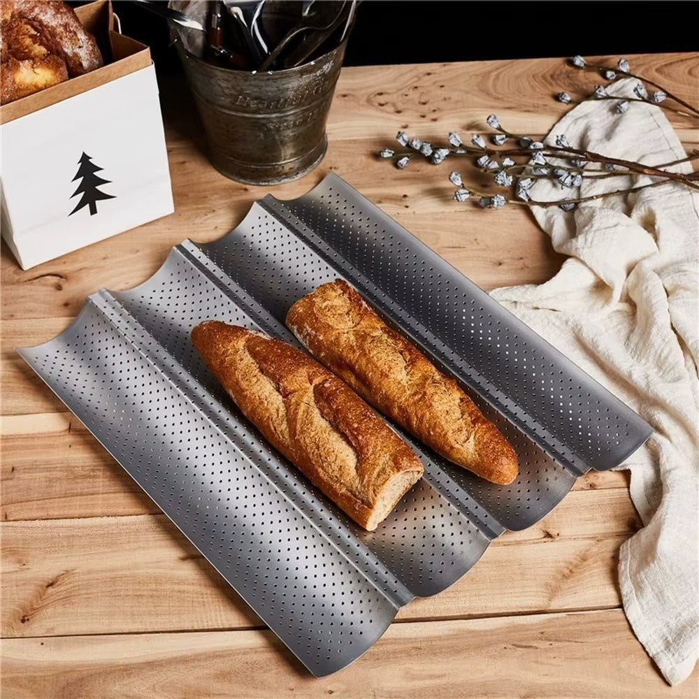 Stainless Steel Baguette Baking Or French Bread Pan With Grooves For Oven - Curved Moulding Baking Bread Pan