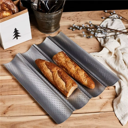 Stainless Steel Baguette Baking Or French Bread Pan With Grooves For Oven - Curved Moulding Baking Bread Pan
