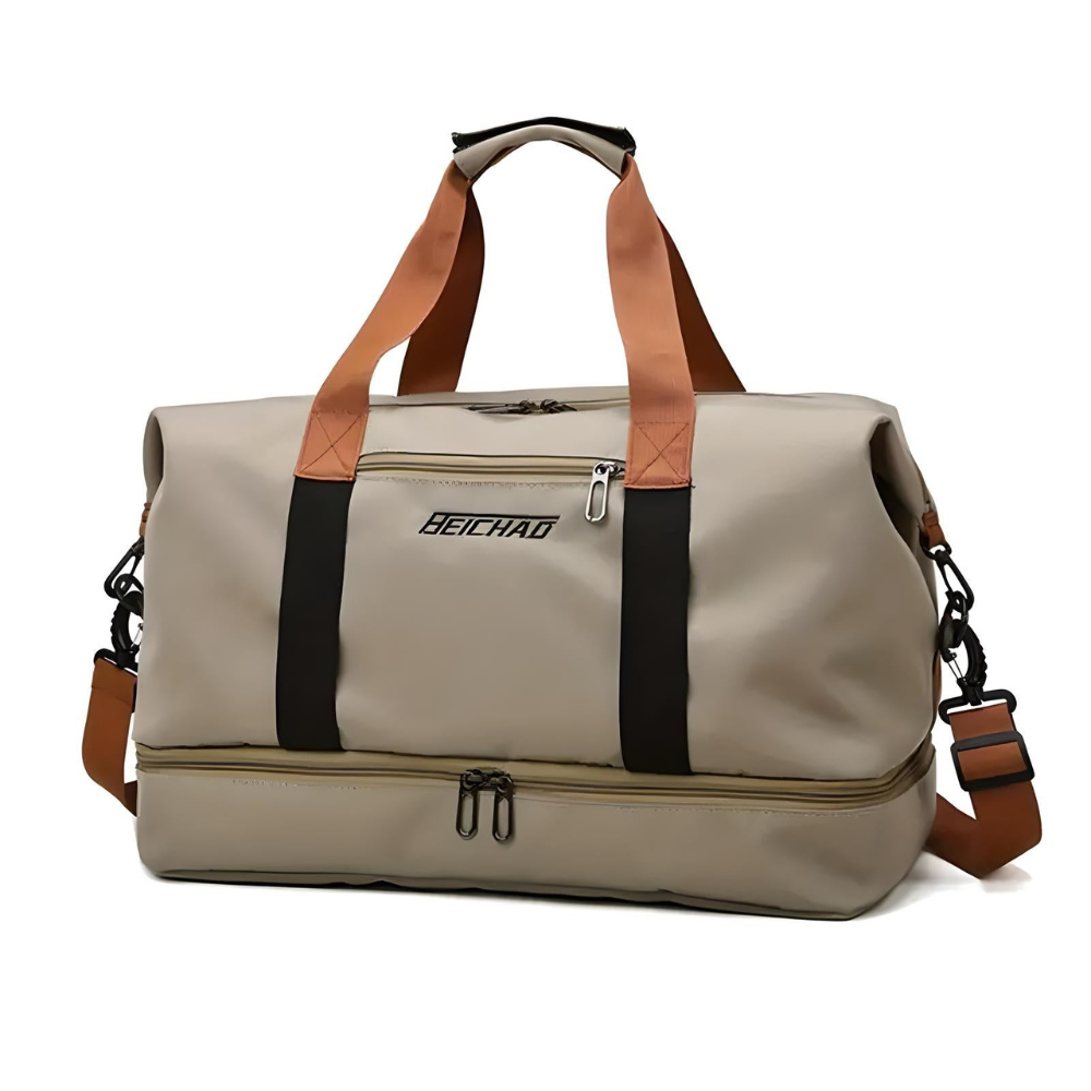 Travel Duffle Bag with Shoe Compartment, Wet Dry Separator and Trolley Strap