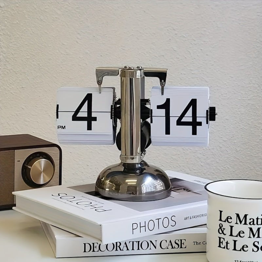 Retro Mens Flip Clock With Stainless Steel Frame