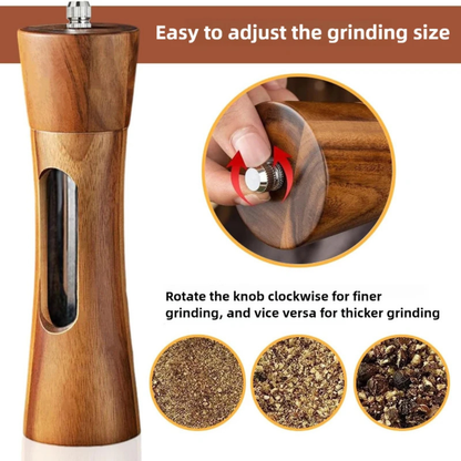 Salt & Pepper Shaker Manual Wooden Mill Set with Adjustable Ceramic Grinder