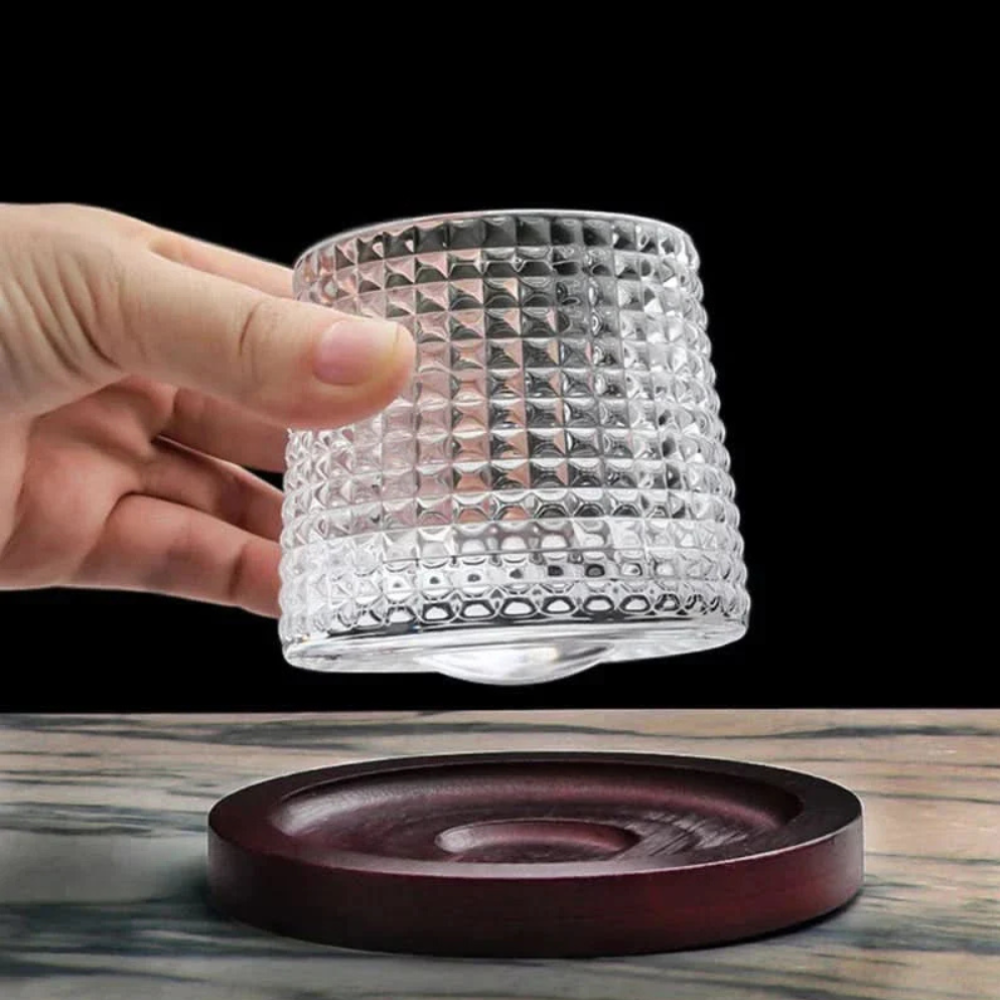 Spinning Whiskey Glass with Wooden Base - Three Glass Styles