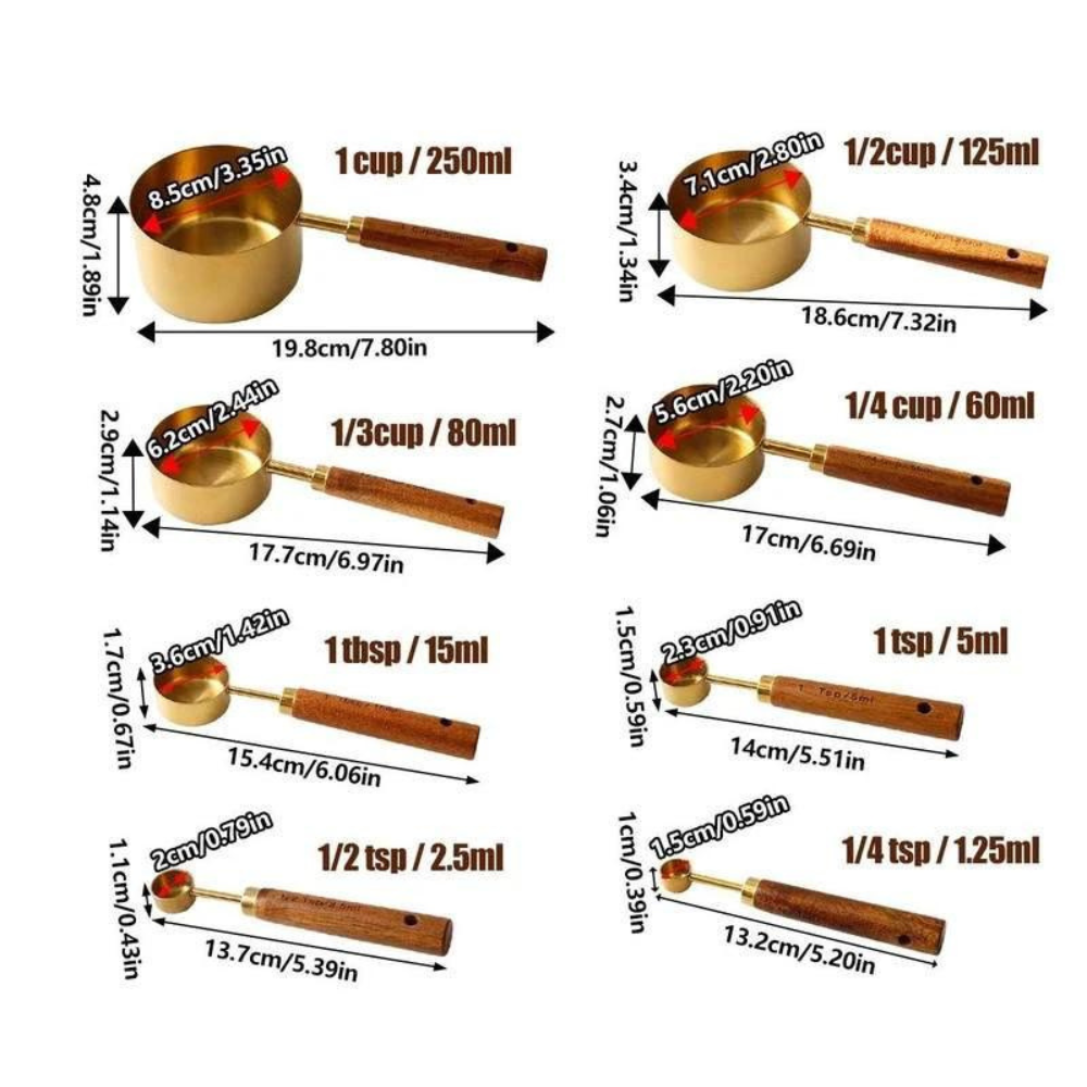 Measuring Spoons Stainless Steel and Wood 8 pcs Utensil Set