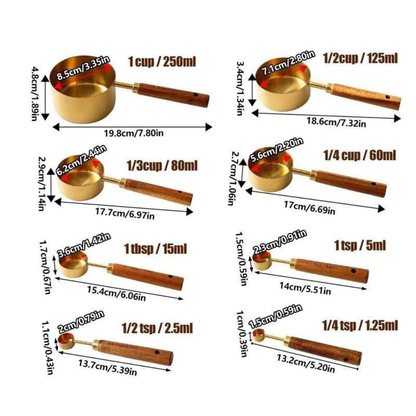 Measuring Spoons Stainless Steel and Wood 8 pcs Utensil Set