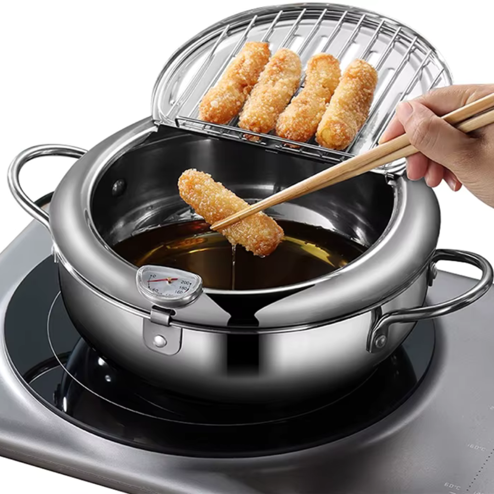 Stainless Steel Deep Frying Pot With Thermometer For Frying Food - Deep Fryer